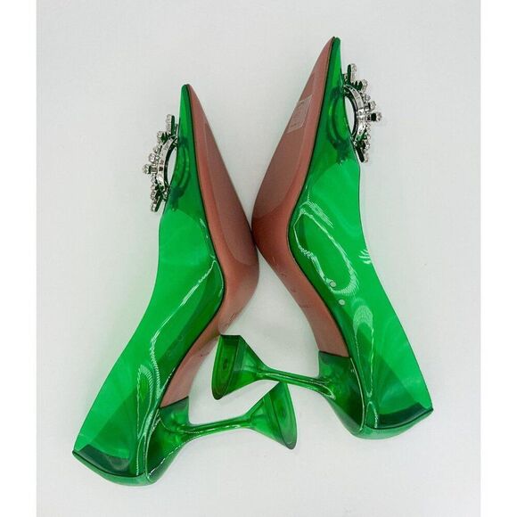 NWT AMINA MUADDI Begum Green Pointed Toe Crystal Brooch Glass Pumps Size… - Picture 13 of 16